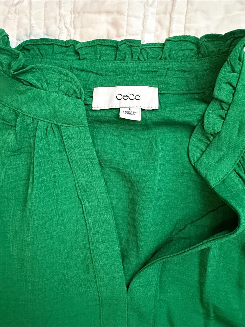 CeCe Emerald Green Ruffle-Trim Short Sleeve Blouse - Picture 3 of 4